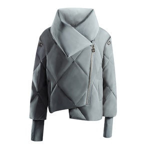Women's Asymmetric <b>Quilted</b> <b>Jacket</b> With Scarf Collar Full Sleeve Winter Short Coat Polyester Wadding Zipper Closure Solid Color - Product Image 2