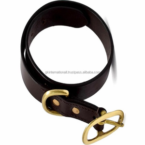 Collar de cuero marrón oscuro hecho a mano para perro, con costuras de borde fuerte y remaches de hebilla chapados en oro, anillo D - Product Image 2