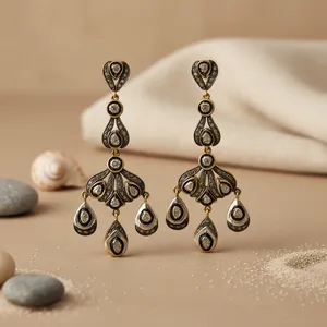 Pendientes Colgantes de Gota de Agua con Corte de Pera Art Deco, Chapados en Oro de 22k sobre Plata 925, Joyería Vintage para Mujer, Ideales para Fiestas - Product Image 1