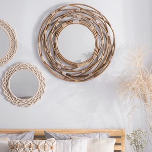 Miroirs muraux en rotin ovale tissé à la main de style vintage marron foncé écologique pour salon chambre à coucher décor à la maison - Product Image 2