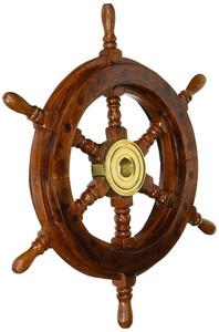 Volant de bateau en bois artisanal avec centre en laiton, 24 pouces, décoration nautique pour la maison - Product Image 3