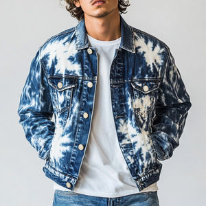 เสื้อแจ็คเก็ตยีนส์ผู้ชายพิมพ์ลายโลโก้แบบโบราณ สไตล์สตรีทแวร์ สำหรับกิจกรรมกลางแจ้ง ไซส์ใหญ่ ติดกระดุม  ลายมัดย้อม - Product Image 1