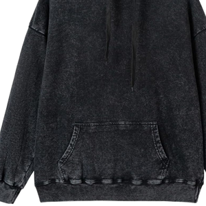 Charcoal <b>Black</b> Acid Washed Hoodie Oversized Pullover Vintage Texture Soft <b>Fleece</b> Streetwear Sweatshirt Winter Wear For Men Women - Product Image 6