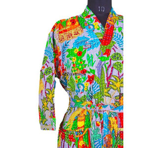 Kimono Maxi Kantha Indio Hecho a Mano, Estilo Vintage, para Mujer, Estampado Floral, 100% Algodón, Secado Rápido, Transpirable, para Playa, Vacaciones, Salida de Baño - Product Image 5