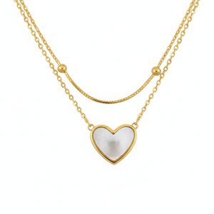 Collar de Eslabones Gruesos con Corazón Chapado en Oro de 18K, Moderno, de Acero Inoxidable con Diamantes de Titanio, Perlas y Circonitas, Hipoalergénico - Product Image 3