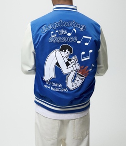 Hot Sale Chenille Patch Logo Polyester Mens Blue and White Baseball <b>Jacket</b> Top Quality University Varsity <b>Jackets</b> Men - Product Image 3