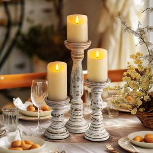 Bougeoirs en bois à finition vieillie |   Style vintage pour la maison - Product Image 5