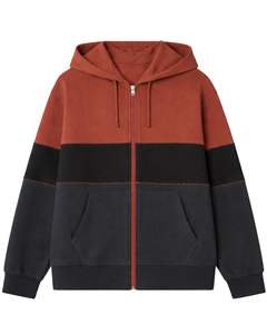 Custom Mens Rust Brown <b>Black</b> Zip Up Hoodie Color Block Fleece Lined Hooded <b>Sweatshirt</b> Winter Casual Streetwear For Men And Wear - Product Image 1