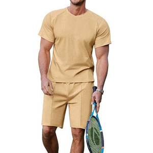 Ensemble d'été décontracté sur mesure pour hommes ensemble court et chemise en coton et en élasthanne ensemble vente en gros de jumelles de style de rue populaire pour hommes de grande taille - Product Image 5