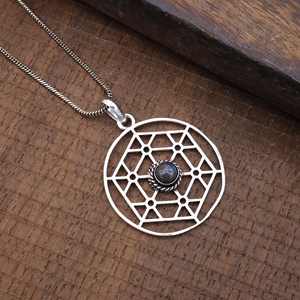 Venta al por mayor labradorita geométrica 925 joyería de plata esterlina colgante collar Unisex accesorio cuerda cadena exclusiva de moda - Product Image 3