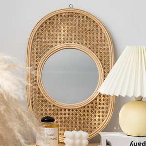 Home and Hotel Use Oval Wooden <b>Mirrors</b> for Bathroom Decor Handmade <b>Mirror</b> With Natural <b>Rattan</b> Frame - Product Image 6