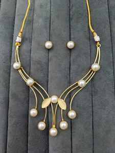 Collar hecho a mano con collar de piedra de perla natural con pendientes Joyería de playa clásica Latón para boda y fiesta - Product Image 3