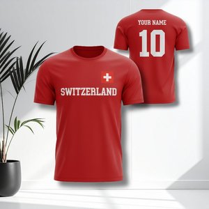 Set di Maglie da Calcio Personalizzabili Ispirate alla Svizzera, Rosso e Bianco, per Tifosi, con Nome e Numero, Prodotto Accessorio - Product Image 1