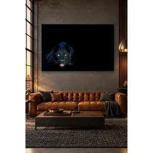Fida Panthère rugissante dans un coin sur fond noir, impression sur toile - Product Image 4