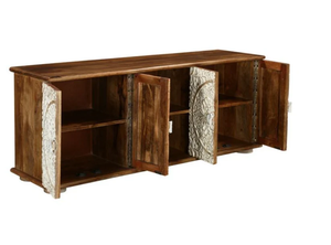 Solid Teak Wood Eco-Friendly Hand-Carved 4-Door <b>Sideboard</b> Modern Living Room Hotel Boho Botanical Mandala Java Wood - Product Image 3