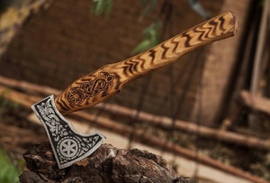 Wholesale Customized High Quality OEM ODM Service Handmade Damascus Steel Industrial <b>Axe</b> Fine Leather Sheath Ash Wood <b>Handle</b> - Product Image 3