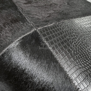 Alfombra de piel de vaca negra hecha a mano para sala de estar, piel de vaca natural, elegante parche con estampado de cocodrilo, alfombras de cuero de trabajo - Product Image 6