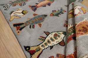 Alfombra de pescado de lana hecha a mano | Alfombra de tema náutico de terracota | Diseño marino de arte popular | Estera de área de decoración costera para el hogar Trc_9064 - Product Image 6