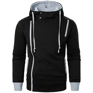 Sudadera con Capucha de Moda para Hombre, Invierno, Negra, Lisa, Teñida, Poliéster/Algodón - Product Image 1