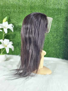 Perruque naturelle ondulée en cheveux indiens Remy, longue, avec baby hair, double épaisseur, nœuds décolorés, frange, base en soie transparente, sans colle - Product Image 3