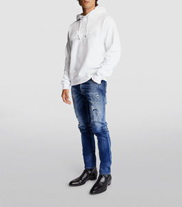 Jean slim décontracté pour hommes avec fermeture à glissière respirant 100% coton 3D broderie de cristaux de haute qualité personnalisable - Product Image 2