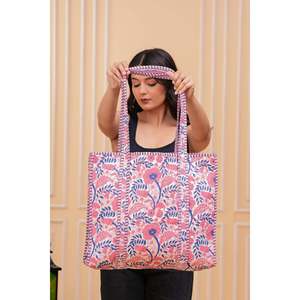 Bolsa de Mano de Algodón Hecha a Mano, Tamaño Mediano, Color Rosa, con Impresión Publicitaria, para Uso Diario, Compras, Reciclable y Ecológica - Product Image 1