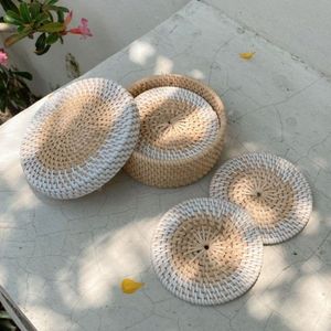 Posavasos elegantes de yute y ratán para tazas de té y café, mesa de diseño admirable, alfombrillas y almohadillas clásicas, posavasos estándar para utensilios de cocina - Product Image 3