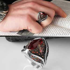 Anillo Masculino de Plata de Ley 925 Estilo Otomano Azuris VALKH1186 al por Mayor, Piedra Natural de Ágata, Hecho a Mano en Turquía - Product Image 2