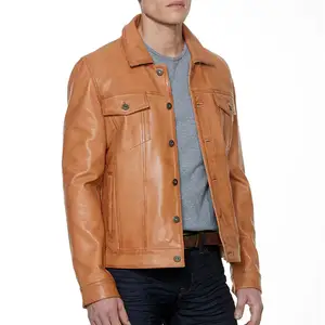 Nueva chaqueta de cuero con botones y logotipo personalizado informal de fábrica OEM de alta calidad a la moda para hombre - Product Image 1