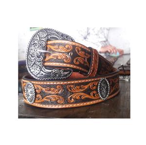 Premium Unisex Floral <b>Tooled</b> <b>Leather</b> <b>Belts</b> Customized Durable Beaded <b>Belts</b> with Floral Design Buckles Wholesale Horse Products - Product Image 1