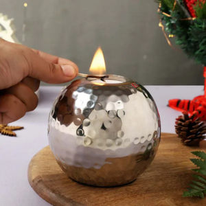 Soporte de luz en T redondo de plata martillada con diseño elegante de acero inoxidable pulido espejo perfecto para decoración interior y exterior - Product Image 4