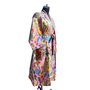 Kimono Albornoz de algodón para mujer Verano Frente abierto Ropa de dormir Bata Vestido de playa - Product Image 4