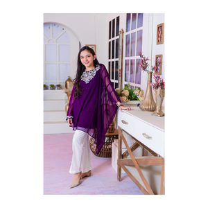 Vêtements traditionnels indiens pakistanais islamiques, salwar kameez élégant fait main, design Gotta Press, en soie, lin, polyester, modal - Product Image 2