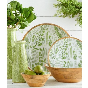 Large Artisan Wooden Serving <b>Bowl</b> with <b>Enamel</b> Coating Kitchen Serving <b>Bowl</b> Salad <b>Bowl</b> Rice For Restaurant - Product Image 2