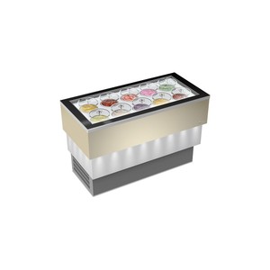Congelador Exhibidor de Helados y Gelato FRAMEC 10+10 de Vidrio Completo, 1510x724x976mm, con Tubos Cilíndricos y Vaso Dispensador - Product Image 1