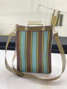 Sac de shopping personnalisé, écologique, réutilisable, en nylon tissé à rayures, fait à la main, recyclé, grand, résistant à l'eau, avec fermeture éclair en métal - Product Image 2