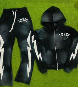 Conjunto de Sudadera y Pantalones Deportivos para Hombre, Estilo Vintage, Lavado Ácido, Diseño Desgastado, Impresión Digital, Unisex - Product Image 3