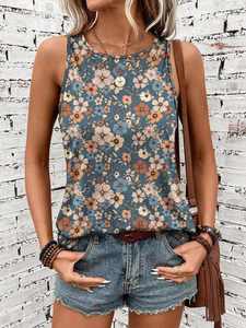 Trendy 2025 Floral Tank for Women Round Neck <b>Sleeveless</b> Style Slim Fit Perfect for Summer Fashion - Product Image 4
