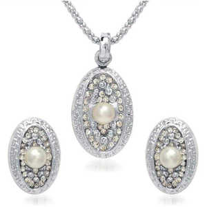 Kriaa Fine Jewelry Set <b>Silver</b> <b>Plated</b> White Austrian Stone Pendant - Product Image 1