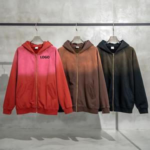 Sudadera con Capucha de Alta Calidad, Gruesa, Lavada al Ácido, con Degradado, Estilo Vintage, con Cierre, Holgada, de Algodón para Hombre - Product Image 1