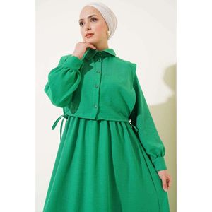 Benetton ชุดเดรสเอวยางยืดสำหรับผู้หญิง, ชุดเดรสคอกลมพิมพ์ลายตามสั่งไซส์เดียวไซส์ XS- XL - Product Image 3