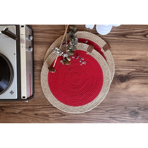 Manteles individuales de yute hechos a mano superventas cuerda de yute de paja natural tejida mantel redondo bordado para mesa de comedor para hotel en casa - Product Image 6