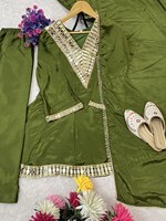 Ensemble Kurti Pant Dupatta brodé pour femmes, vert de mer, mélange de soie, vêtements ethniques, costume de fête pour femmes