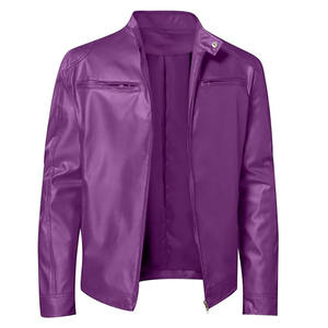 VIOLET Offre Spéciale hommes veste en cuir mince Top qualité chaud polaire veste mode col Cool moto manteaux Outwear - Product Image 5