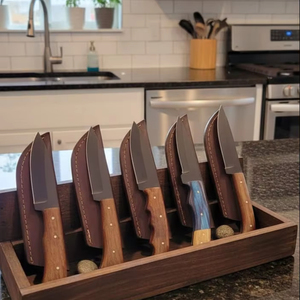 Juego de Cuchillos de Cocina Personalizados de 5 Piezas, Ambidiestros, Ligeros, de Acero Inoxidable con Funda de Cuero - Product Image 1