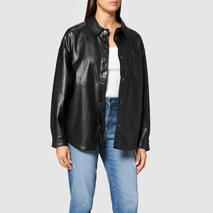 Chaqueta Camisa de Mujer con Botones, de Cuero Sintético, Ligera, Estilo Shacket, Blusa de Manga Larga, Abrigo Moderno e Informal para Otoño y Primavera - Product Image 2