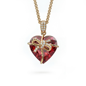 Luxury Heart Shaped Red Crystal Pendant Necklace for Women Gold Plated <b>Bow</b> Knot CZ Diamond Necklace Romantic Valentine Day Gif - Product Image 1