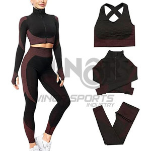 Ensemble de tenues d'entraînement sans couture 3 pièces pour femmes survêtement de sport de yoga avec leggings soutien-gorge de sport extensible entraînement de gymnastique de fitness - Product Image 5