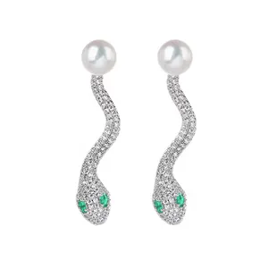 Gioielli di moda orecchino di dichiarazione di perle marche popolari orecchini in argento 925 con zirconi di cristallo di diamanti fatti a mano per le donne
