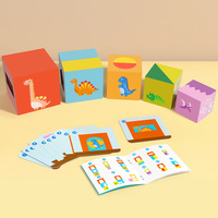 Jeu de blocs empilables en bois dinosaures Montessori RIZON avec boîte de puzzle et cartes flash de défi, jouet éducatif STEM
